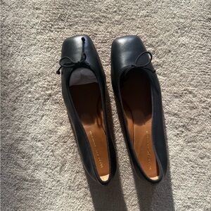 Margaux Black Leather Flats with Bow